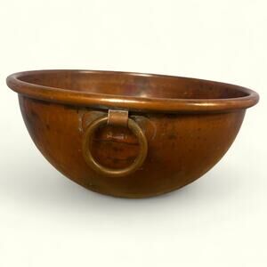 Vintage French Copper Mixing Bowl Pastry Chef Round Bottom 10” Rolled Rim Heavy